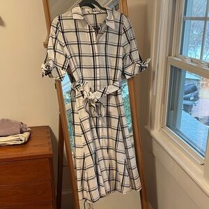 Calvin Klein Black and White Checkered Midi Dress